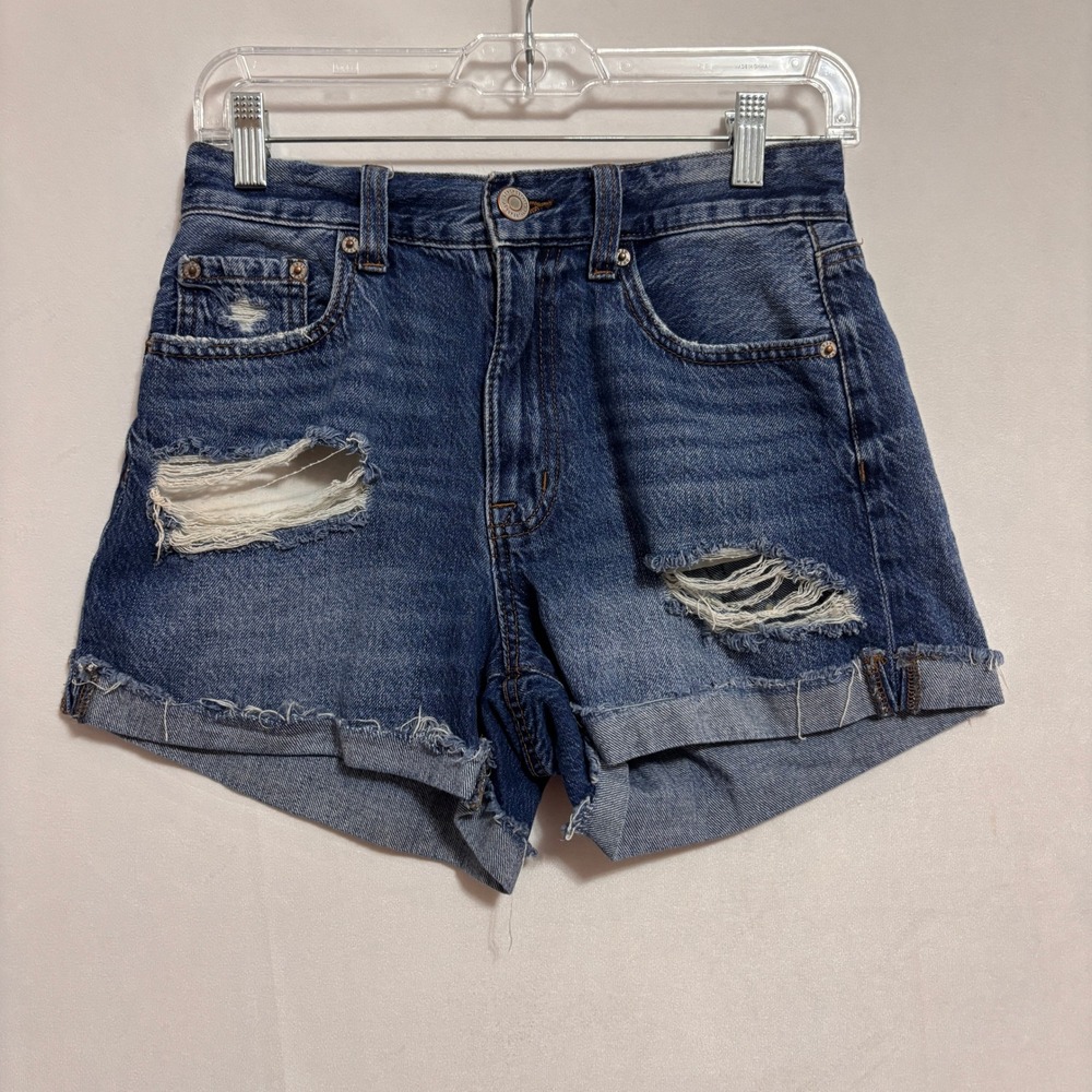 Aeropostale Mom Jean Shorts Womens 2 Blue Distressed High Waisted 90s Festival